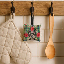 Load image into Gallery viewer, Black Cairn Terrier Christmas PoinsettIas Hanging Square Fabric Ornament 3.5 x 3.5