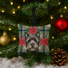 Load image into Gallery viewer, Black Cairn Terrier Christmas PoinsettIas Hanging Square Fabric Ornament 3.5 x 3.5