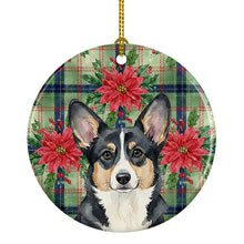 Load image into Gallery viewer, Black and White Cardigan Welsh Corgi Christmas PoinsettIas Ceramic Ornament