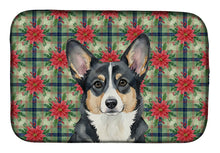 Load image into Gallery viewer, Black and White Cardigan Welsh Corgi Christmas PoinsettIas Dish Drying Mat
