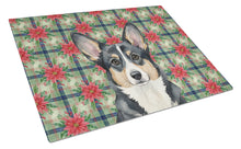 Load image into Gallery viewer, Black and White Cardigan Welsh Corgi Christmas PoinsettIas Glass Cutting Board