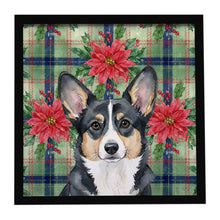 Load image into Gallery viewer, Black and White Cardigan Welsh Corgi Christmas PoinsettIas Framed Metal Print