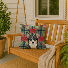 Load image into Gallery viewer, Black and White Cardigan Welsh Corgi Christmas PoinsettIas Throw Pillow