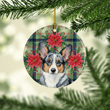Load image into Gallery viewer, Blue Merle Cardigan Welsh Corgi Christmas PoinsettIas Ceramic Ornament