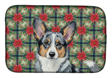 Load image into Gallery viewer, Blue Merle Cardigan Welsh Corgi Christmas PoinsettIas Dish Drying Mat