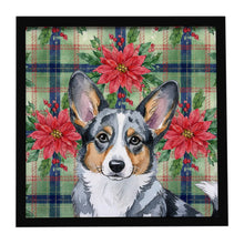 Load image into Gallery viewer, Blue Merle Cardigan Welsh Corgi Christmas PoinsettIas Framed Metal Print