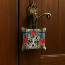 Load image into Gallery viewer, Blue Merle Cardigan Welsh Corgi Christmas PoinsettIas Hanging Square Fabric Ornament 3.5 x 3.5