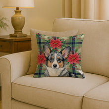 Load image into Gallery viewer, Blue Merle Cardigan Welsh Corgi Christmas PoinsettIas Throw Pillow