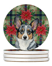 Load image into Gallery viewer, Blue Merle Cardigan Welsh Corgi Christmas PoinsettIas Large Sandstone Coasters Pack of 4