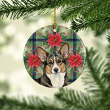 Load image into Gallery viewer, Brindle Cardigan Welsh Corgi Christmas PoinsettIas Ceramic Ornament