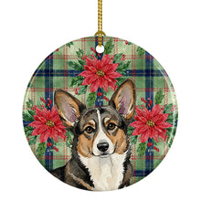 Load image into Gallery viewer, Brindle Cardigan Welsh Corgi Christmas PoinsettIas Ceramic Ornament