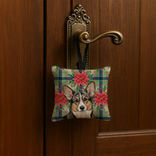 Load image into Gallery viewer, Brindle Cardigan Welsh Corgi Christmas PoinsettIas Hanging Square Fabric Ornament 3.5 x 3.5