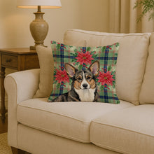 Load image into Gallery viewer, Brindle Cardigan Welsh Corgi Christmas PoinsettIas Throw Pillow