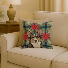 Load image into Gallery viewer, Brindle Cardigan Welsh Corgi Christmas PoinsettIas Throw Pillow