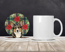 Load image into Gallery viewer, Brindle Cardigan Welsh Corgi Christmas PoinsettIas Large Sandstone Coasters Pack of 4