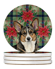 Load image into Gallery viewer, Brindle Cardigan Welsh Corgi Christmas PoinsettIas Large Sandstone Coasters Pack of 4