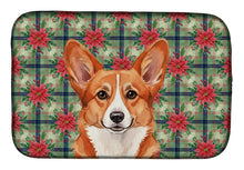 Load image into Gallery viewer, Red Cardigan Welsh Corgi Christmas PoinsettIas Dish Drying Mat