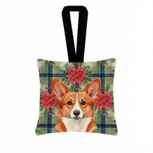 Load image into Gallery viewer, Red Cardigan Welsh Corgi Christmas PoinsettIas Hanging Square Fabric Ornament 3.5 x 3.5