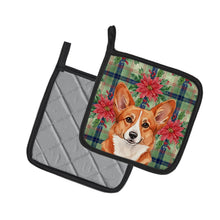 Load image into Gallery viewer, Red Cardigan Welsh Corgi Christmas PoinsettIas Pair of Pot Holders