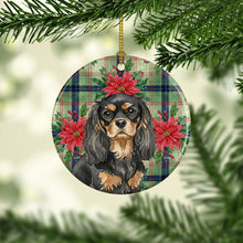 Load image into Gallery viewer, Black and Tan Cavalier Spaniel Christmas PoinsettIas Ceramic Ornament