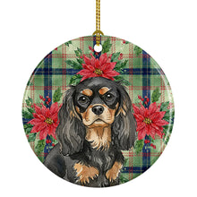 Load image into Gallery viewer, Black and Tan Cavalier Spaniel Christmas PoinsettIas Ceramic Ornament