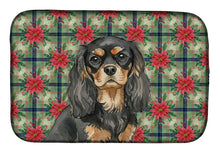 Load image into Gallery viewer, Black and Tan Cavalier Spaniel Christmas PoinsettIas Dish Drying Mat