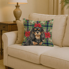 Load image into Gallery viewer, Black and Tan Cavalier Spaniel Christmas PoinsettIas Throw Pillow