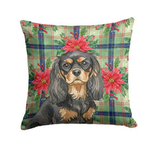 Load image into Gallery viewer, Black and Tan Cavalier Spaniel Christmas PoinsettIas Throw Pillow