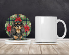 Load image into Gallery viewer, Black and Tan Cavalier Spaniel Christmas PoinsettIas Large Sandstone Coasters Pack of 4