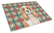 Load image into Gallery viewer, Blenheim Cavalier Spaniel Christmas PoinsettIas Glass Cutting Board