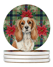 Load image into Gallery viewer, Blenheim Cavalier Spaniel Christmas PoinsettIas Large Sandstone Coasters Pack of 4