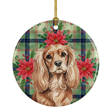 Load image into Gallery viewer, Ruby Cavalier Spaniel Christmas PoinsettIas Ceramic Ornament