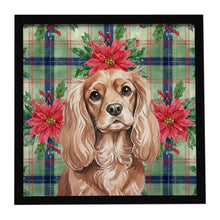 Load image into Gallery viewer, Ruby Cavalier Spaniel Christmas PoinsettIas Framed Metal Print