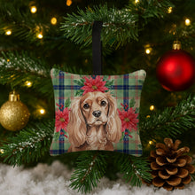 Load image into Gallery viewer, Ruby Cavalier Spaniel Christmas PoinsettIas Hanging Square Fabric Ornament 3.5 x 3.5