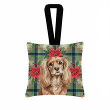 Load image into Gallery viewer, Ruby Cavalier Spaniel Christmas PoinsettIas Hanging Square Fabric Ornament 3.5 x 3.5