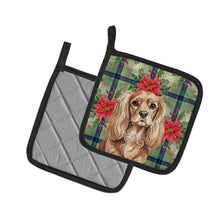 Load image into Gallery viewer, Ruby Cavalier Spaniel Christmas PoinsettIas Pair of Pot Holders