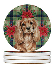 Load image into Gallery viewer, Ruby Cavalier Spaniel Christmas PoinsettIas Large Sandstone Coasters Pack of 4