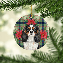 Load image into Gallery viewer, Tricolor Cavalier Spaniel Christmas PoinsettIas Ceramic Ornament