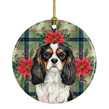 Load image into Gallery viewer, Tricolor Cavalier Spaniel Christmas PoinsettIas Ceramic Ornament