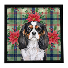 Load image into Gallery viewer, Tricolor Cavalier Spaniel Christmas PoinsettIas Framed Metal Print