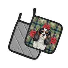 Load image into Gallery viewer, Tricolor Cavalier Spaniel Christmas PoinsettIas Pair of Pot Holders