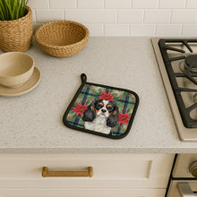 Load image into Gallery viewer, Tricolor Cavalier Spaniel Christmas PoinsettIas Pair of Pot Holders
