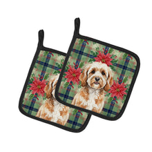 Load image into Gallery viewer, Cavapoo Christmas PoinsettIas Pair of Pot Holders
