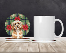 Load image into Gallery viewer, Cavapoo Christmas PoinsettIas Large Sandstone Coasters Pack of 4