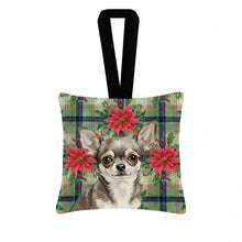 Load image into Gallery viewer, Chihuahua Christmas PoinsettIas Hanging Square Fabric Ornament 3.5 x 3.5