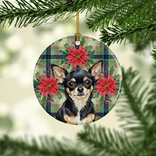 Load image into Gallery viewer, Black and Tan Chihuahua Christmas PoinsettIas Ceramic Ornament
