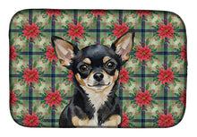 Load image into Gallery viewer, Black and Tan Chihuahua Christmas PoinsettIas Dish Drying Mat