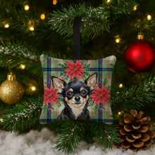 Load image into Gallery viewer, Black and Tan Chihuahua Christmas PoinsettIas Hanging Square Fabric Ornament 3.5 x 3.5