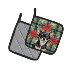 Load image into Gallery viewer, Black and Tan Chihuahua Christmas PoinsettIas Pair of Pot Holders