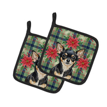Load image into Gallery viewer, Black and Tan Chihuahua Christmas PoinsettIas Pair of Pot Holders